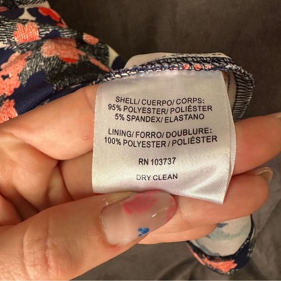 Donna Morgan Piqué Floral Fit & Flare Dress Navy Coral Size 14 Cocktail Wedding - Picture 10 of 13